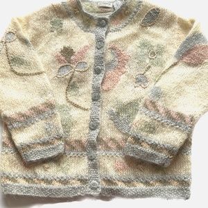 Vintage Liz Claiborne Mohair Blend Hand Knit Pastel Cottagecore Cardigan Size M